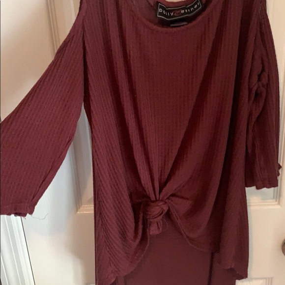 Buckle Brand Cold Shoulder Waffle Knit Top - Picture 1 of 8